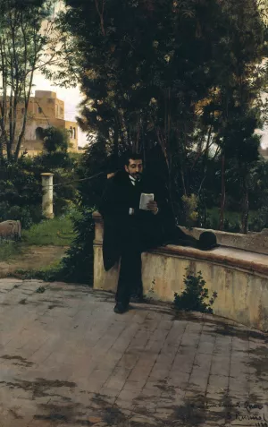 Senyor Quer In The Garden by Santiago Rusinol Oil Painting