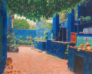 The Blue Courtyard, Arenys by Santiago Rusinol Oil Painting