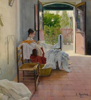 The Seamstress, Sitges by Santiago Rusinol Oil Painting