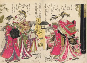 Shin bijin awase jihitsu kagami, Pl.1 by Santo Kyoden Oil Painting