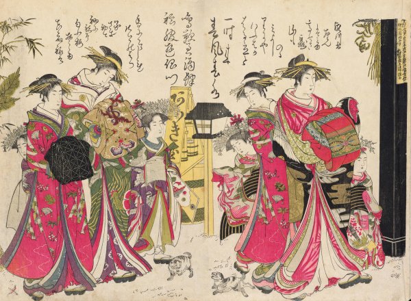 Shin bijin awase jihitsu kagami, Pl.1  by Santo Kyoden - Hand-Painted Oil Painting Reproduction