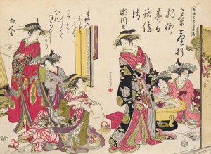 Shin bijin awase jihitsu kagami, Pl.2 by Santo Kyoden Oil Painting