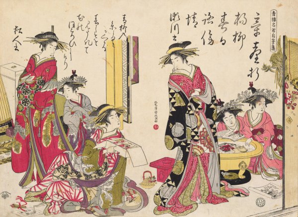 Shin bijin awase jihitsu kagami, Pl.2  by Santo Kyoden - Hand-Painted Oil Painting Reproduction