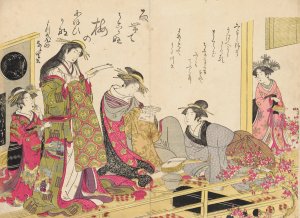 Shin bijin awase jihitsu kagami, Pl.3 by Santo Kyoden Oil Painting
