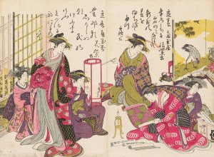 Shin bijin awase jihitsu kagami, Pl.4 by Santo Kyoden Oil Painting