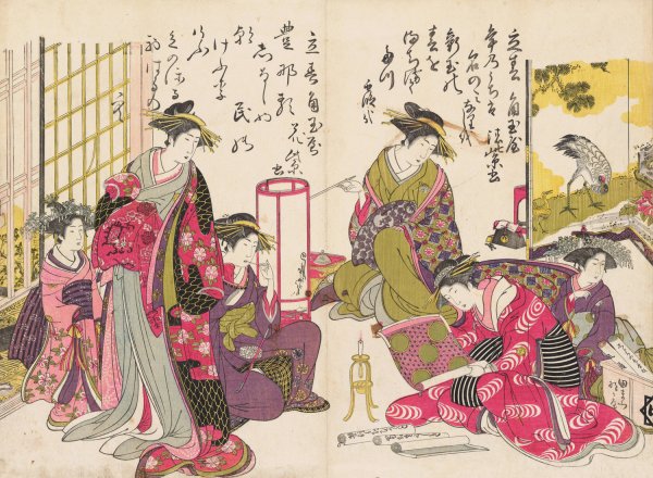 Shin bijin awase jihitsu kagami, Pl.4  by Santo Kyoden - Hand-Painted Oil Painting Reproduction