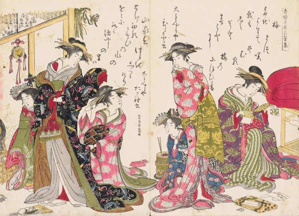 Shin bijin awase jihitsu kagami, Pl.5  by Santo Kyoden - Hand-Painted Oil Painting Reproduction