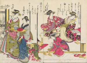 Shin bijin awase jihitsu kagami, Pl.6 by Santo Kyoden Oil Painting