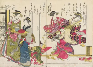 Shin bijin awase jihitsu kagami, Pl.6 Oil painting by Santo Kyoden