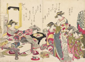 Shin bijin awase jihitsu kagami, Pl.7 by Santo Kyoden Oil Painting