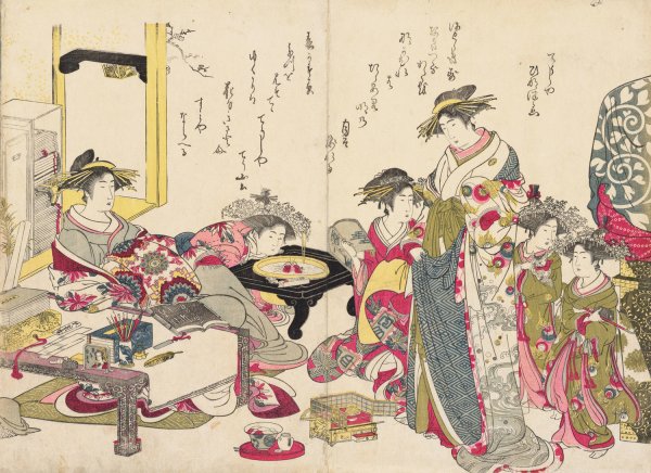 Shin bijin awase jihitsu kagami, Pl.7  by Santo Kyoden - Hand-Painted Oil Painting Reproduction