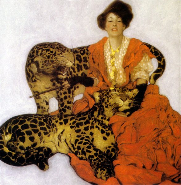 Main Product Photo of Woman with Leopards Painting by Sarah Stilwell Weber