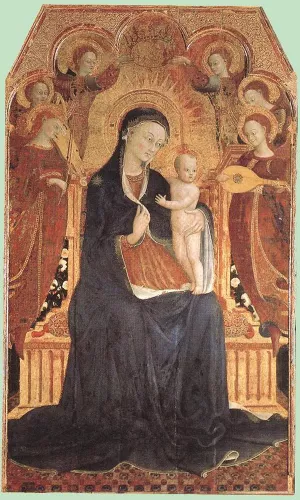 Virgin and Child Adored by Six Angels Oil painting by Sassetta