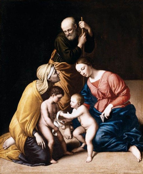 Holy Family with the Infant St John the Baptist and St Elizabeth by Sassoferrato - Hand-Painted Oil Painting Reproduction