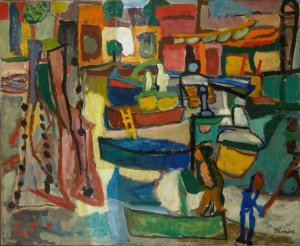 Boats at Collioure by Sasza Blonder Oil Painting