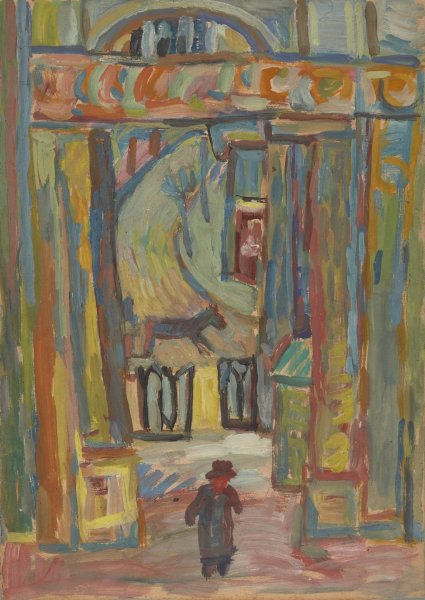 Czlowiek na tle wejScia do ogrodu  by Sasza Blonder - Hand-Painted Oil Painting Reproduction
