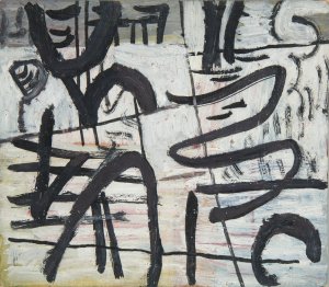 Kompozycja abstrakcyjna z czarnymi liniami by Sasza Blonder Oil Painting
