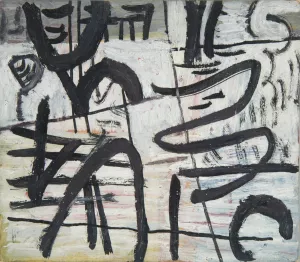 Kompozycja abstrakcyjna z czarnymi liniami by Sasza Blonder Oil Painting