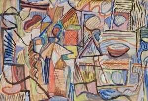Kompozycja geometryczna z postaciami by Sasza Blonder Oil Painting