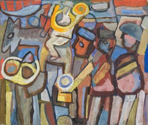 Kompozycja z defilujacymi by Sasza Blonder Oil Painting