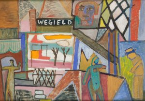 Kompozycja z napisem 'Wegield' by Sasza Blonder Oil Painting