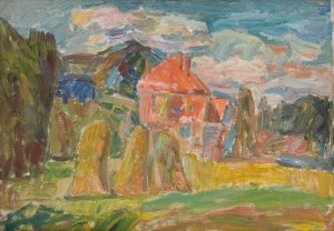 Landscape with a Red House by Sasza Blonder Oil Painting