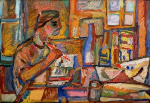 Malarz w pracowni by Sasza Blonder Oil Painting