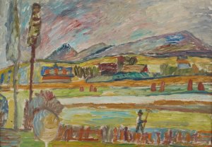 Peasant with a Rake by Sasza Blonder Oil Painting