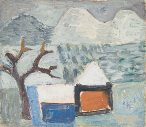 Pejzaz zimowy z domami by Sasza Blonder Oil Painting