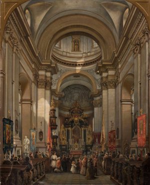 Interior of St. Peter's church in Krakow by Saturnin Swierzynski Oil Painting