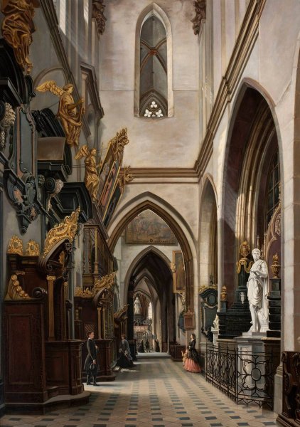 View of the aisle in the Wawel Cathedral by Saturnin Swierzynski - Hand-Painted Oil Painting Reproduction