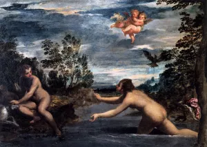 Salmacis and Hermaphroditus painting by Scarsellino