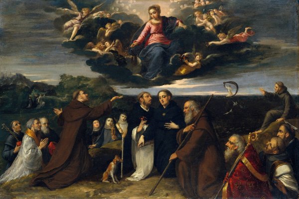 The Virgin Adored by Saints  by Scarsellino - Hand-Painted Oil Painting Reproduction