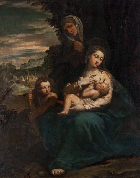 The Virgin and Child with St Elizabeth and the Infant St John by Scarsellino - Hand-Painted Oil Painting Reproduction