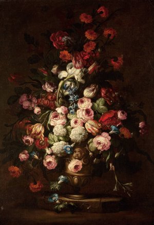 Elaborate Floral Bouquet in Footed Vase by School Of Bartolomeo Bimbi Oil Painting