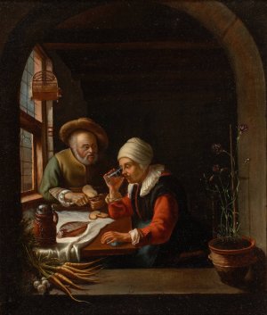 A Peasant Meal by School Of Frans Van Mieris Oil Painting