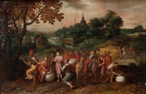 Joseph's Brothers on Their Way to Buy Grain in Egypt in a Wooded Landscape by School Of Hans Jordaens Iii Oil Painting