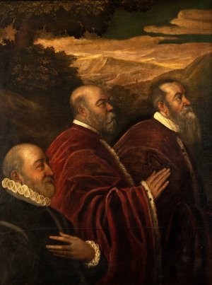 Three Venetian Counsellors by School Of Jacopo Tintoretto Oil Painting