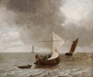 Sailboats In A Breeze by School Of Jan Van De Capelle Oil Painting