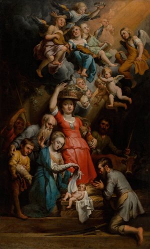 The Adoration of the Shepherds by School Of Theodoor Van Loon Oil Painting