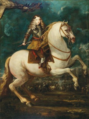An Equestrian Portrait Of The Young King Charles II Of Spain by Sebastian Herrera Barnuevo Oil Painting