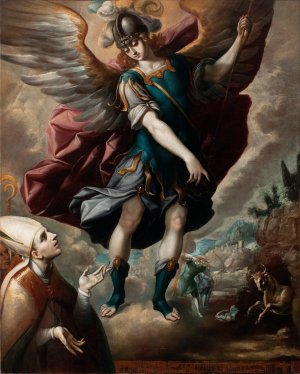 Saint Michael And The Bull by Sebastian Lopez De Arteaga Oil Painting