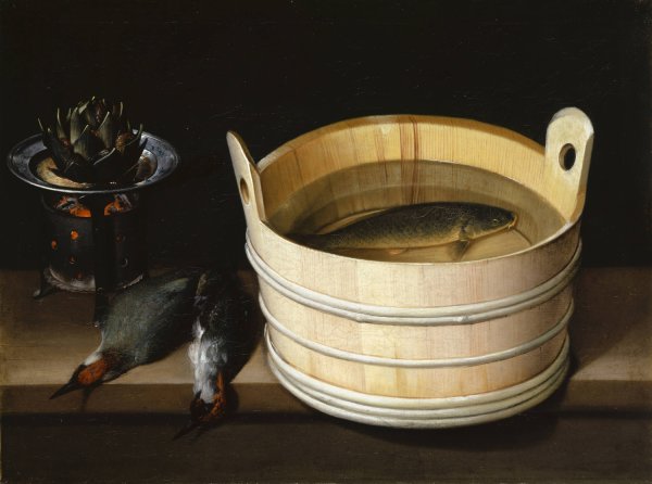Brazier With Artichoke, Woodpeckers And Watertub With Carp by Sebastian Stoskopff - Hand-Painted Oil Painting Reproduction
