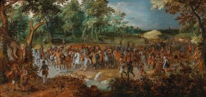 A procession of soldiers on horseback at the entrance of a forest by Sebastian Vrancx Oil Painting