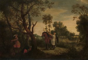 A Woman Mounts her Robber's Horse, Known as 'De Gestrafte Rover' by Sebastian Vrancx Oil Painting