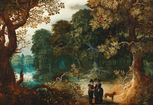 A wooded landscape with an amorous couple by Sebastian Vrancx Oil Painting