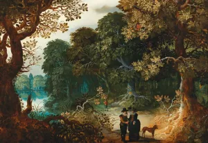 A wooded landscape with an amorous couple by Sebastian Vrancx Oil Painting