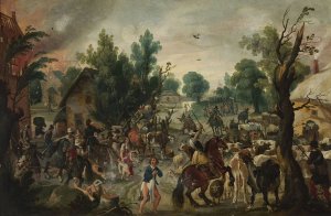 Assault on a town by Sebastian Vrancx Oil Painting