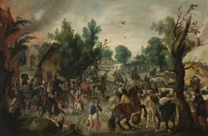 Assault on a town by Sebastian Vrancx Oil Painting