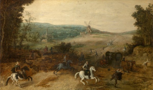 Main Product Photo of Landscape with Travellers Attacked by Robbers Painting by Sebastian Vrancx